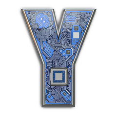 Poster - Letter Y.  Alphabet in circuit board style. Digital hi-tech letter isolated on white.