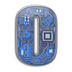 Poster - Letter O.  Alphabet in circuit board style. Digital hi-tech letter isolated on white.