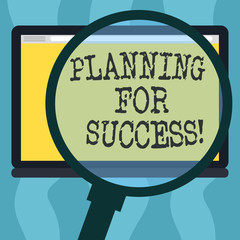 Poster - Conceptual hand writing showing Planning For Success. Business photo showcasing process of setting goals and key actions to achieve Magnifying Glass Enlarging Tablet Color Screen text Space