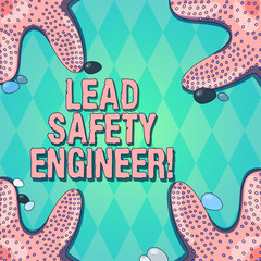 Poster - Text sign showing Lead Safety Engineer. Conceptual photo develop policies to ensure safety of an all concerns Starfish photo on Four Corners with Colorful Pebbles for Poster Ads Cards