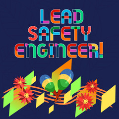 Poster - Word writing text Lead Safety Engineer. Business concept for develop policies to ensure safety of an all concerns Colorful Instrument Maracas Handmade Flowers and Curved Musical Staff