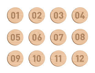 Poster - Wood Bullet Point Circles Number 1 to 12 Vector Set