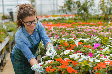 Young woman entrepreneur working in flower garden