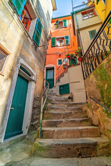 Fototapete - Beautiful alley in Vernazza, Old town Liguria, Italy, Europe