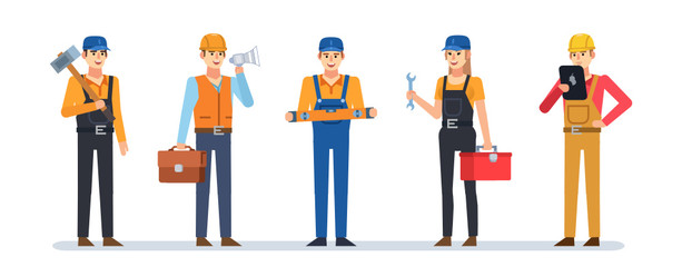 Wall Mural - Set of male and female construction workers. Construction team. Flat design vector illustration