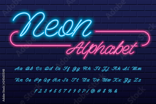 Glowing neon light alphabet Fototapet