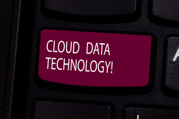 Handwriting text Cloud Data Technology. Concept meaning Save and access data and programs over the Internet Keyboard key Intention to create computer message pressing keypad idea