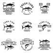 Set of tuna fish labels. Design element for logo, label, emblem, sign.