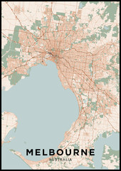 Wall Mural - Melbourne (Australia) city map. Poster with map of Melbourne in color. Scheme of streets and roads of Melbourne.