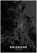 Brisbane (Australia) City Map. Black And White Poster With Map Of Brisbane. Scheme Of Streets And Roads Of Brisbane.
