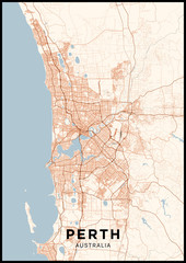 Wall Mural - Perth (Australia) city map. Poster with map of Perth in color. Scheme of streets and roads of Perth.