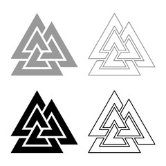 Sticker - Valknut sign symblol icon set grey black color illustration outline flat style simple image