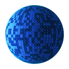 Fototapete - 01 or binary numbers ball or sphere isolated on white. The computer screen on monitor matrix background, Digital data code in hacker or security technology concept. 3d abstract illustration
