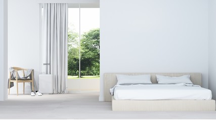 Wall Mural - The interior minimal hotel bedroom space 3d rendering and nature view background	