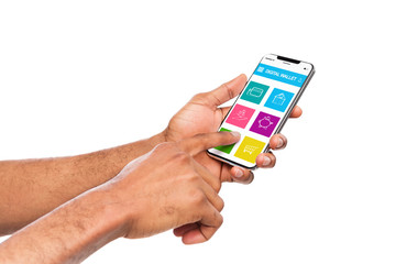 Poster - Man using smartphone with digital wallet application
