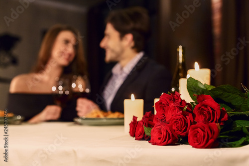 Cuadros en Lienzo Romantic dinner for couple, booking concept