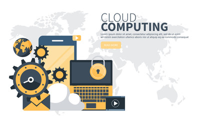 Wall Mural - Cloud computing website banner. Flat vector illustration