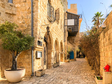 Ancient Stone Streets In Artists Quarter Of Old Jaffa, Israel