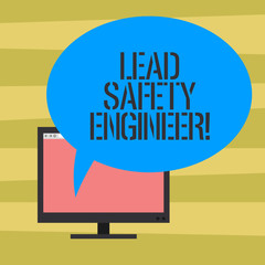 Poster - Text sign showing Lead Safety Engineer. Conceptual photo develop policies to ensure safety of an all concerns Mounted Computer Monitor Blank Screen with Oval Color Speech Bubble