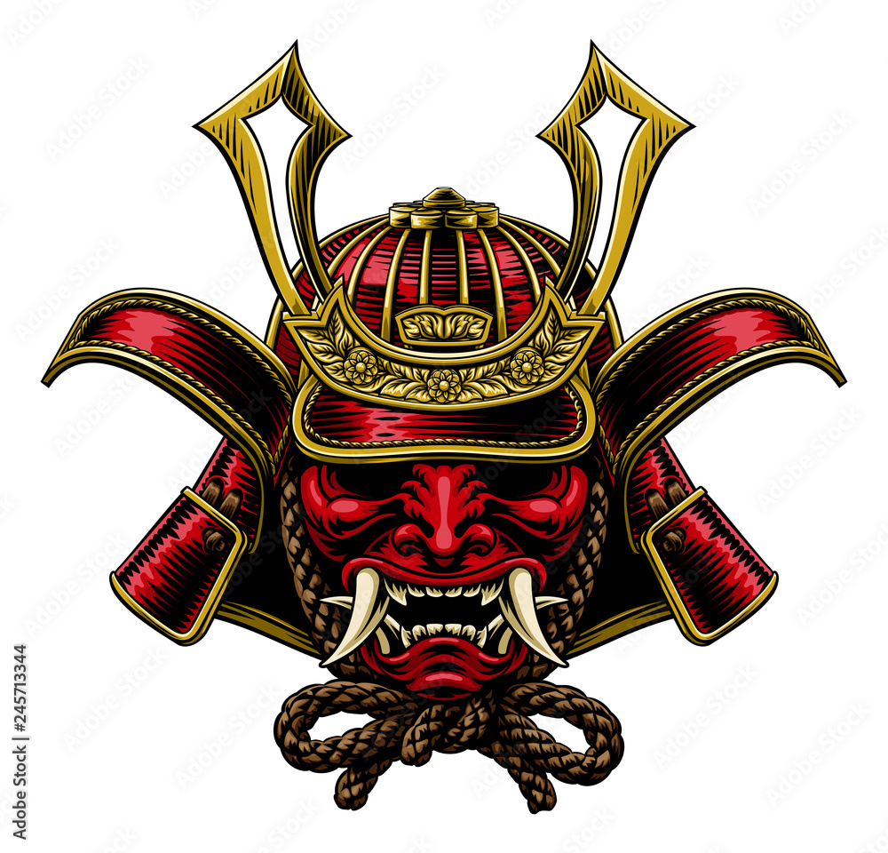 A samurai mask Japanese shogun warrior helmet illustration Stock Vector ...