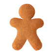 Baked gingerbread from shortbread in the form of a little man. Isolated on white background. Attribute of holiday, christmas etc.
