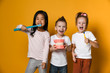 dental hygiene. happy little cute children with toothbrushes.