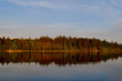 The Swedish forest at sunset, as seen from the lake