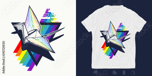 Origami Crane Print For T Shirts And Another Trendy