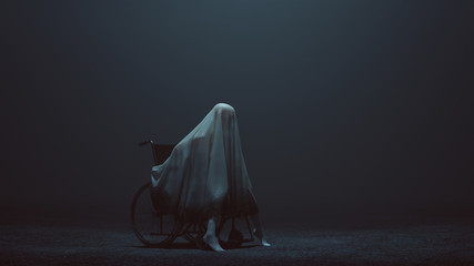 Wall Mural - Evil Spirit Sat in a Wheelchair in a foggy void 3d Illustration 3d Rendering