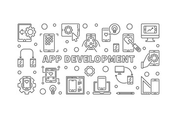 Poster - app development vector concept illustration or banner in thin line style