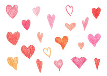 Set Of Isolated Several Heart Shape Color Pencil, Valentine's Day Decoration Illustration