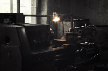 Turning lathe in a farm located into a small russian village. The master was very shy behind the camera