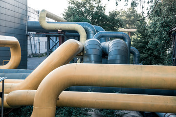 Large yellow and gray gas pipes