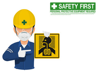 Wall Mural - Industrial worker is presenting dust hazard sign