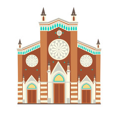 Sticker - Catholic church cartoon style icon. Istanbul landmarks, isolated on white background