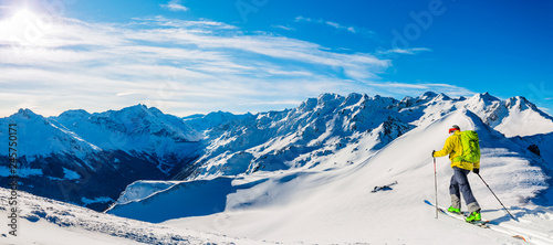 Fotografía Skitouring with amazing view of swiss famous mountains in beautiful winter powder snow of Alps