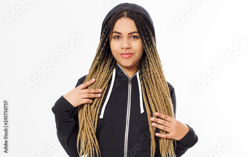 Hipster Teen Black Girl Posing Over White Street Swag Style Cap