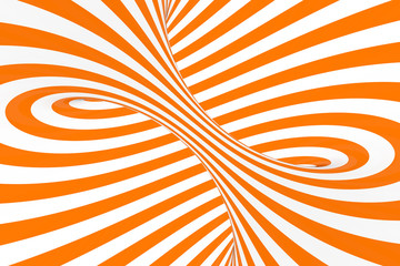 Wall Mural - Torus 3D optical illusion raster illustration. Hypnotic white and orange tube image. Contrast twisting loops, stripes ornament.