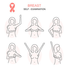 Wall Mural - Prevention of Breast Cancer Thin Line Concept Card Poster. Vector