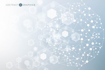Fototapete - Big Data Visualization Background. Modern futuristic virtual abstract background. Science network pattern, connecting lines and dots. Global network connection vector.