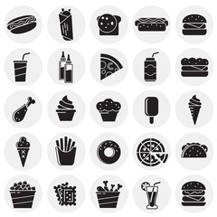 Poster - Fasfood icons set on circles background for graphic and web design, Modern simple vector sign. Internet concept. Trendy symbol for website design web button or mobile app