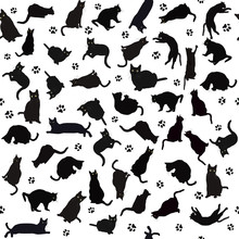 Seamless Pattern With Black Cats Silhouettes
