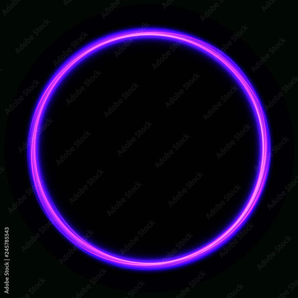 Vibrant pink neon glowing circle. Colorful round frame. Abstract  