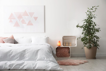 Sticker - Light modern room interior with comfortable bed