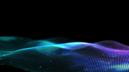 Poster - 3d abstract digital technology background. Futuristic sci-fi user interface concept with gradient dots and lines. Big data, artificial intelligence, music hud. Blockchain and cryptocurrency