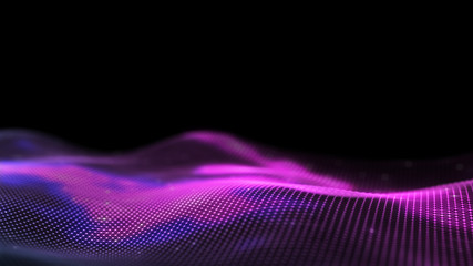Poster - 3d abstract digital technology background. Futuristic sci-fi user interface concept with gradient dots and lines. Big data, artificial intelligence, music hud. Blockchain and cryptocurrency