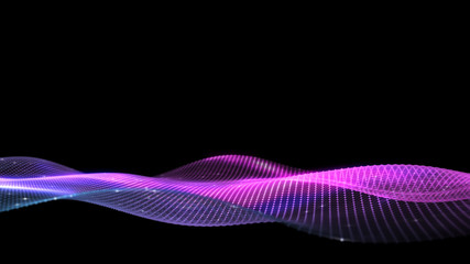 Poster - 3d abstract digital technology background. Futuristic sci-fi user interface concept with gradient dots and lines. Big data, artificial intelligence, music hud. Blockchain and cryptocurrency