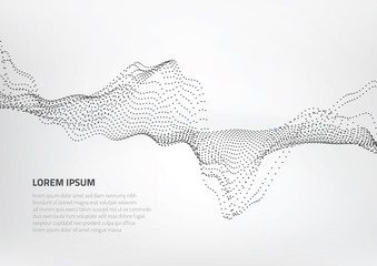 Poster - Abstract background with volumetric forms of particles. Particle oscillation and motion of waves in space.