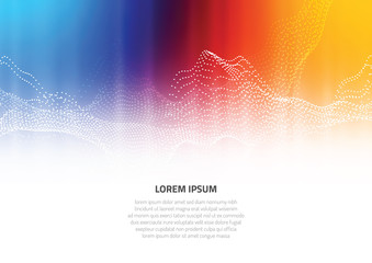 Poster - abstract background with volumetric forms of particles. particle oscillation and motion of waves in 