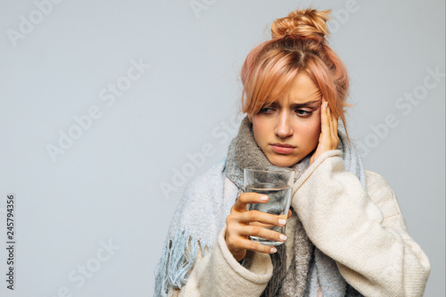 Sickness Young Woman With Strawberry Blonde Hair Warm Scarf With